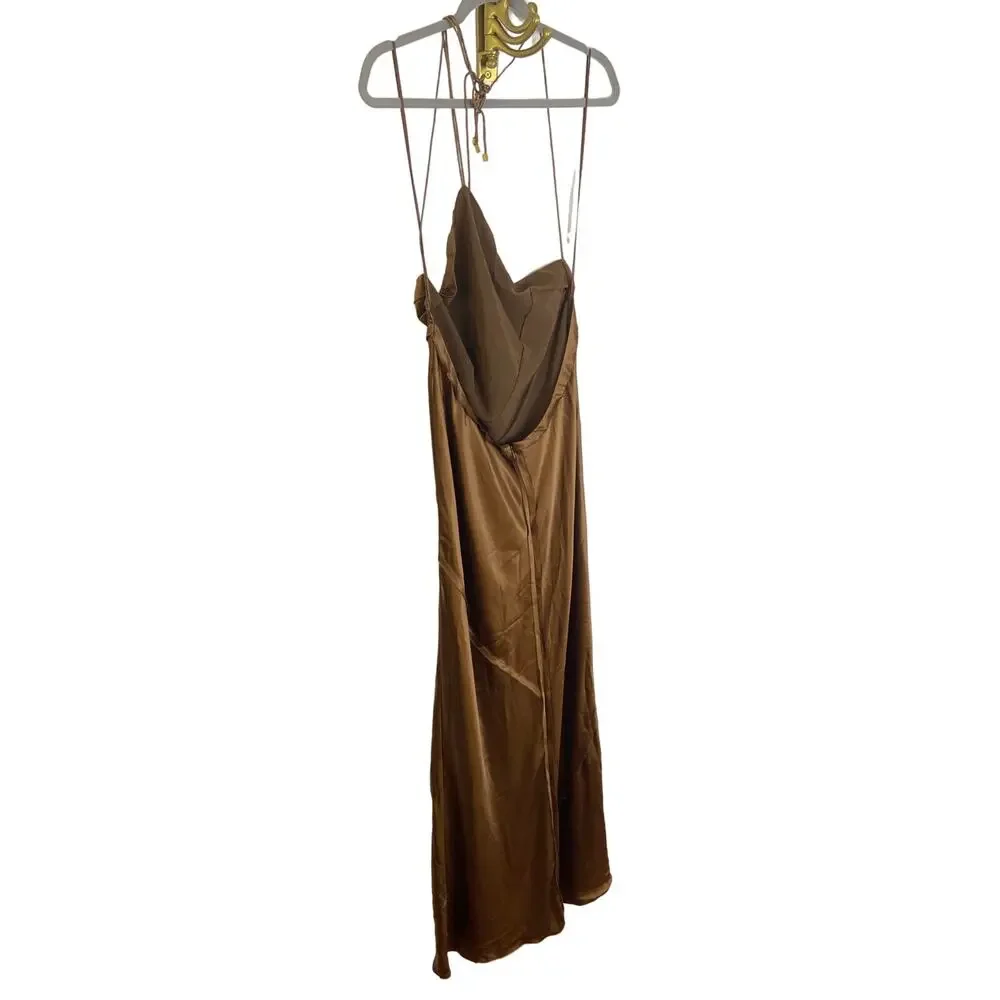 Retrofete Sylvia Dress Maxi Halter Satin Patchwork Raw Edge Formal Party Prom XL - Picture 9 of 15